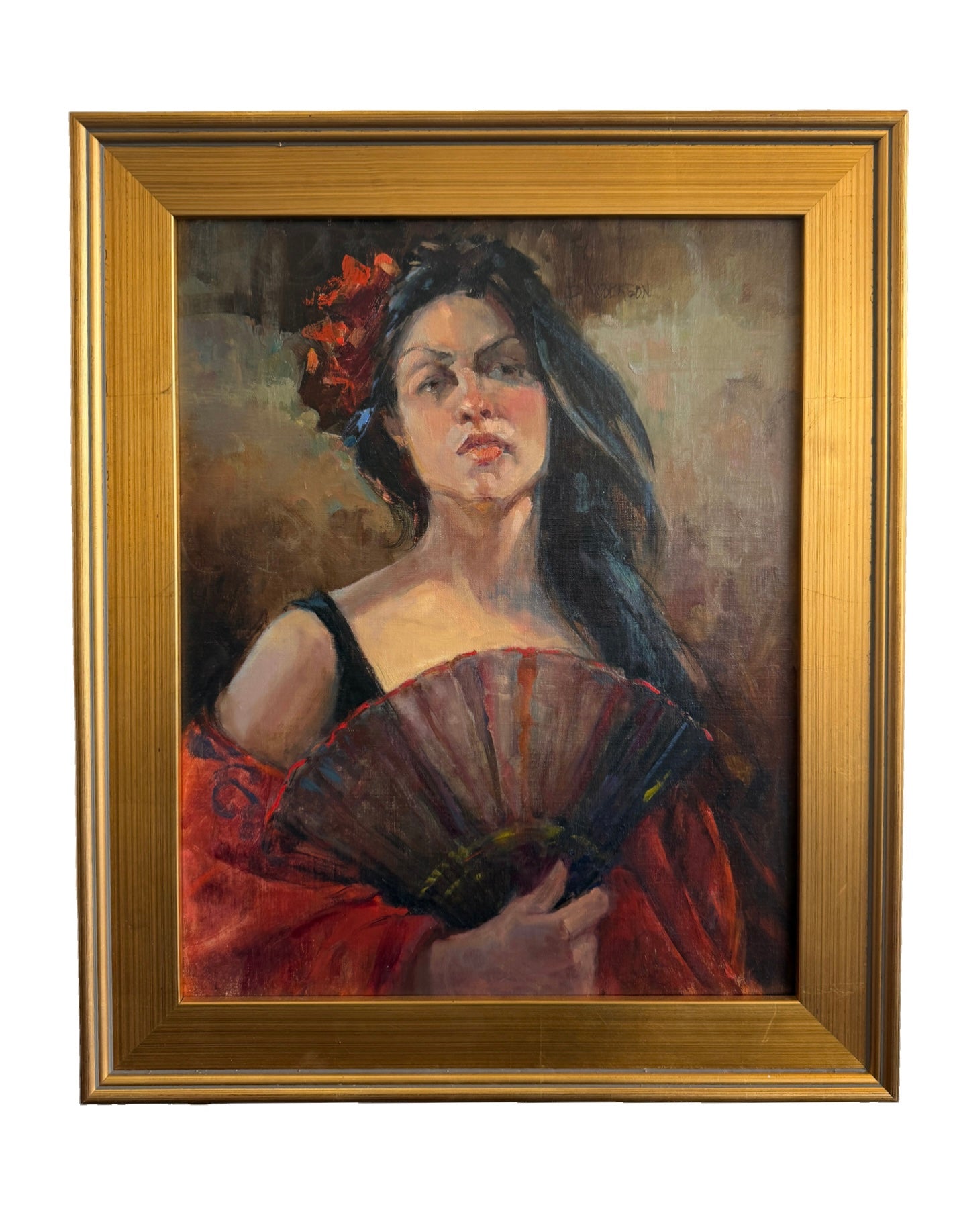 Bonnie Anderson Lady with Fan Oil on Board