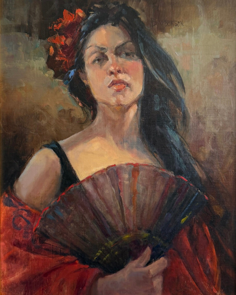 Bonnie Anderson Lady with Fan Oil on Board